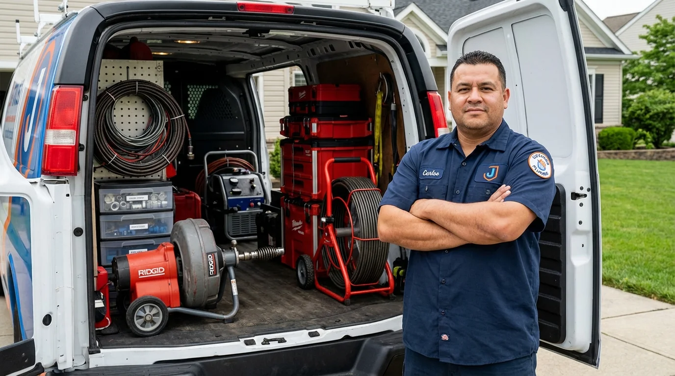 Professional drain cleaning equipment and Johns Plumbing LLC plumber in Short Hills