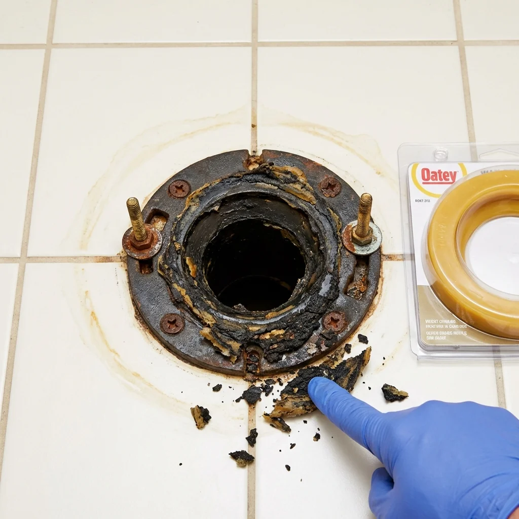 Failed wax ring showing water seepage at the base of a toilet in a Short Hills, NJ home